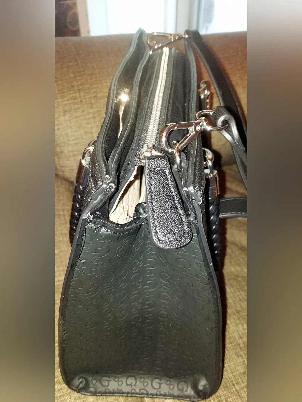 Guess Black Tote with Braided Top Handles and Removable Shoulder Strap